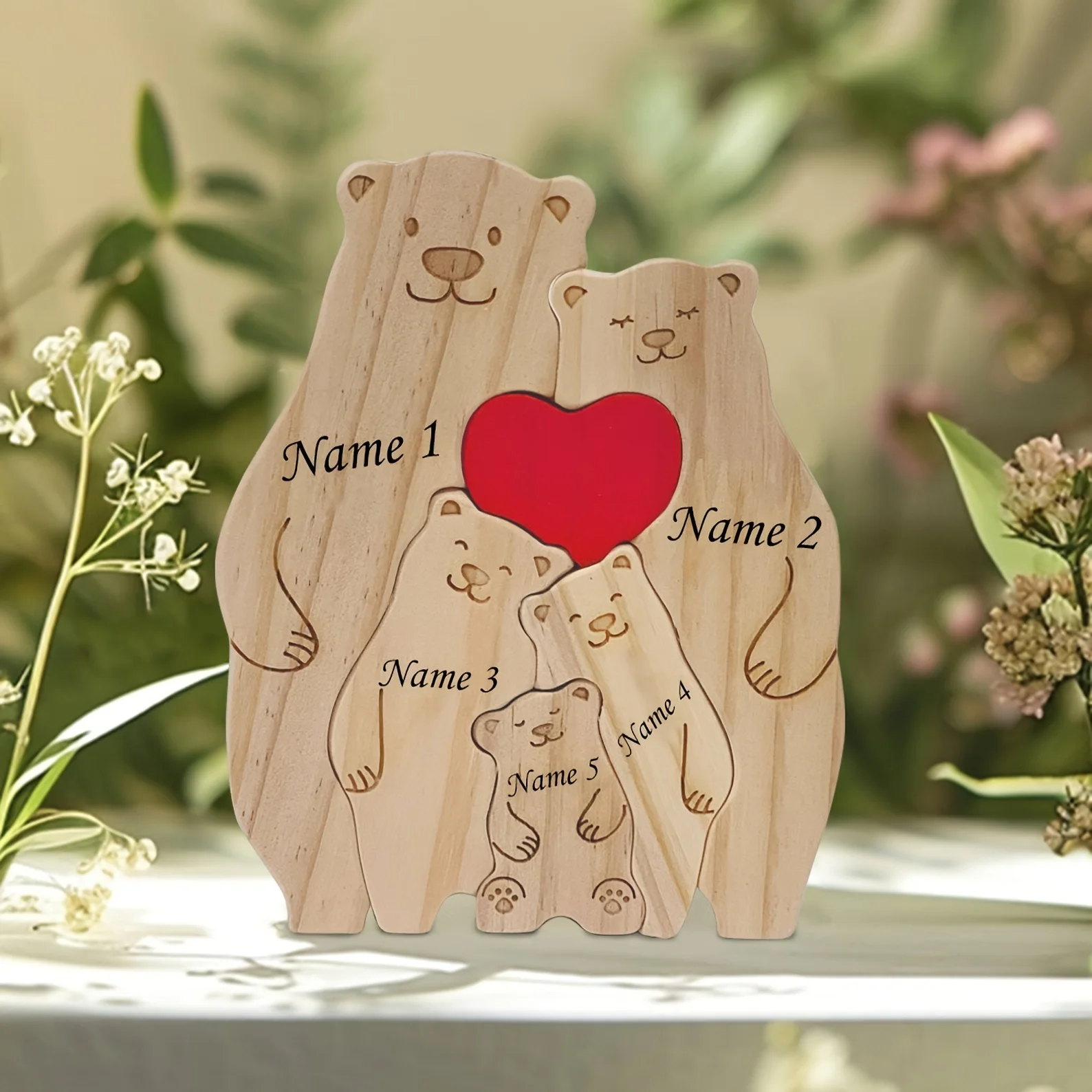 Gepersonaliseerde Familie Beer Puzzel Decor Aangepaste Namen Past op 2-6 Namen Rustieke Houten Beren Seizoensgebonden Decor voor Moeder & Vaderdag