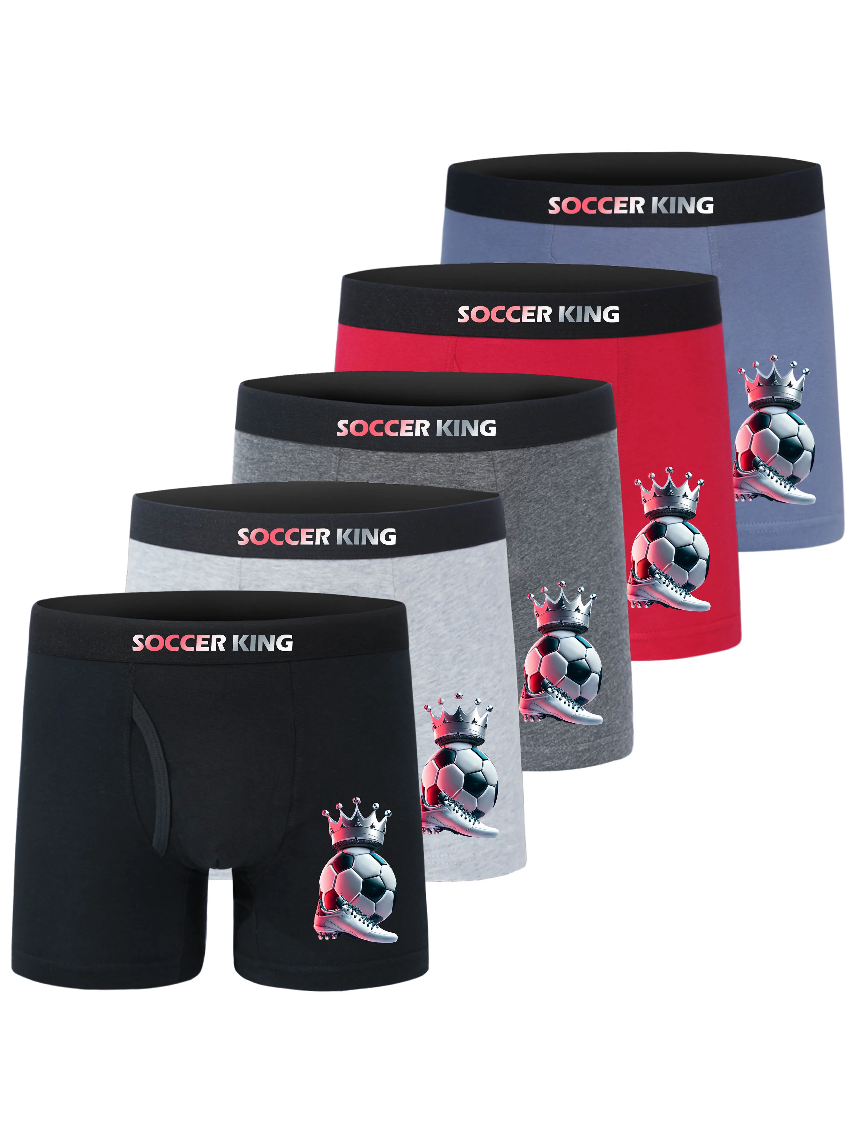 

5-Pack Boys' Cotton Boxer Briefs Soccer Ball Crown Print Kids' Underwear Athletic Football Shorts SOCCER KING