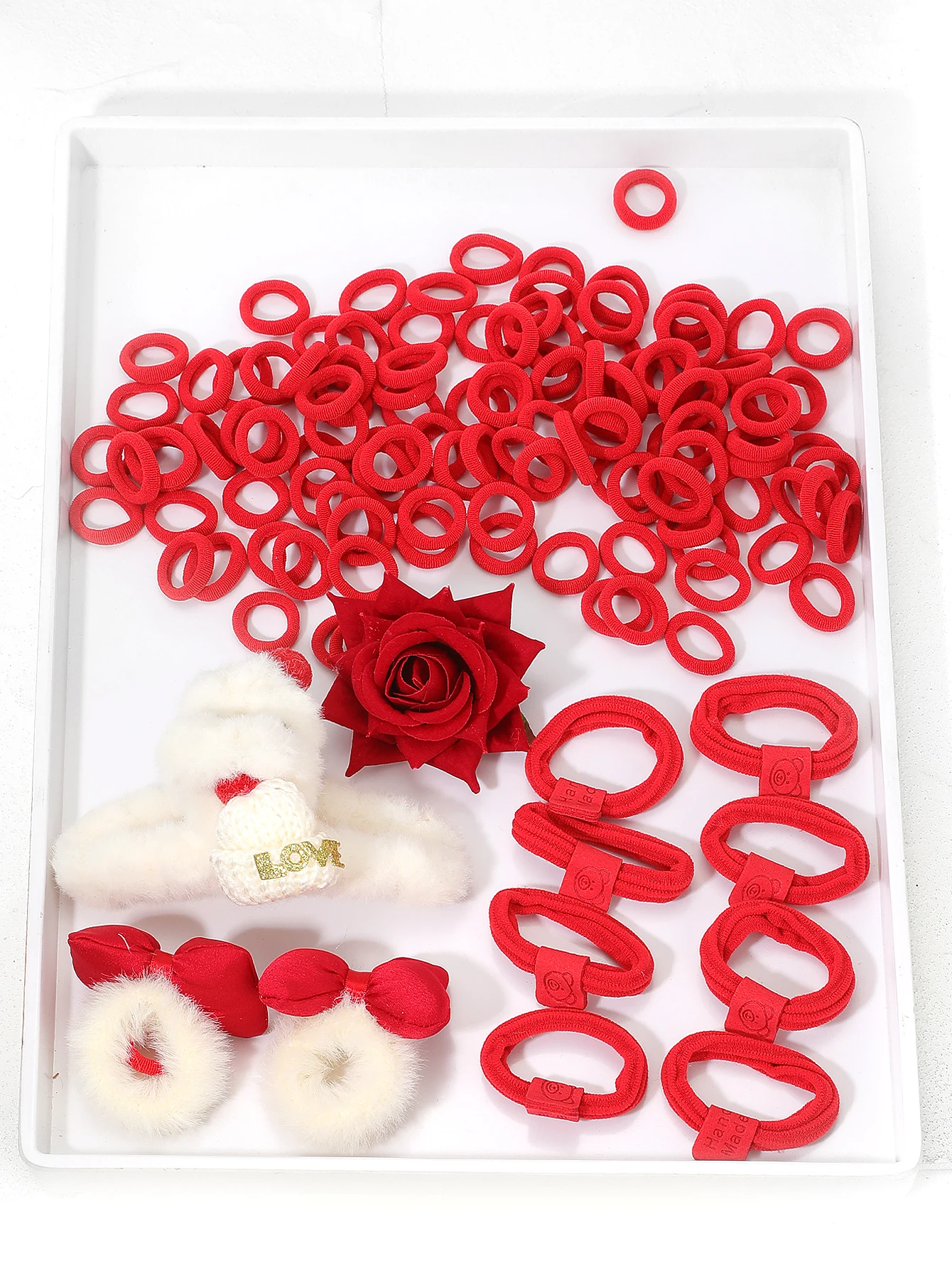 A Set of Thumb Hair Rings, Bow Hair Rings, Christmas Hair Clips, Suitable for Little Girls