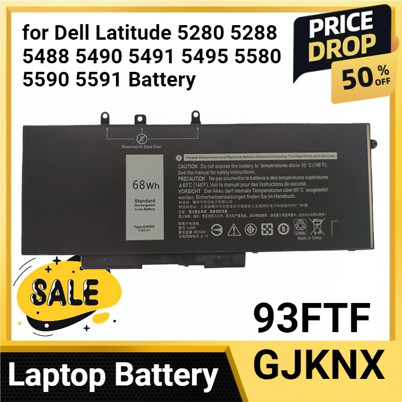 

93FTF GJKNX for Dell Latitude 5280 5288 5488 5490 5491 5495 5580 5590 5591 Battery E5280 E5480 Precision 15 3520 3530