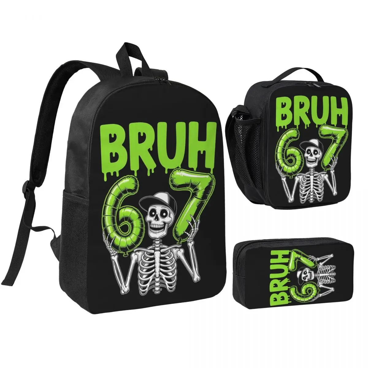 6-7 Six Seven Bruh 67 3pecs/set Backpack for Teenage Daypack Lunch bag Pencil Case
