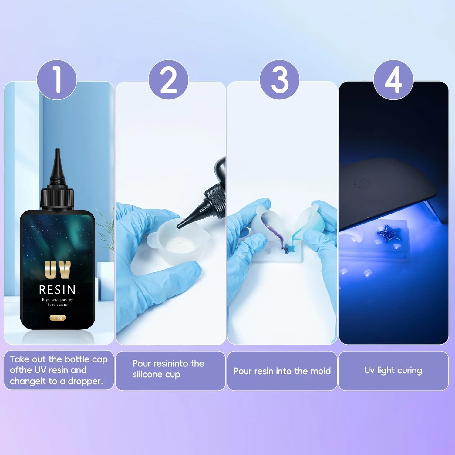 100-400g UV Resin Clear,Hard,Upgraded Crystal Clear Epoxy Resin Up Premixed UV Cure Resin for Craft Jewelry Making