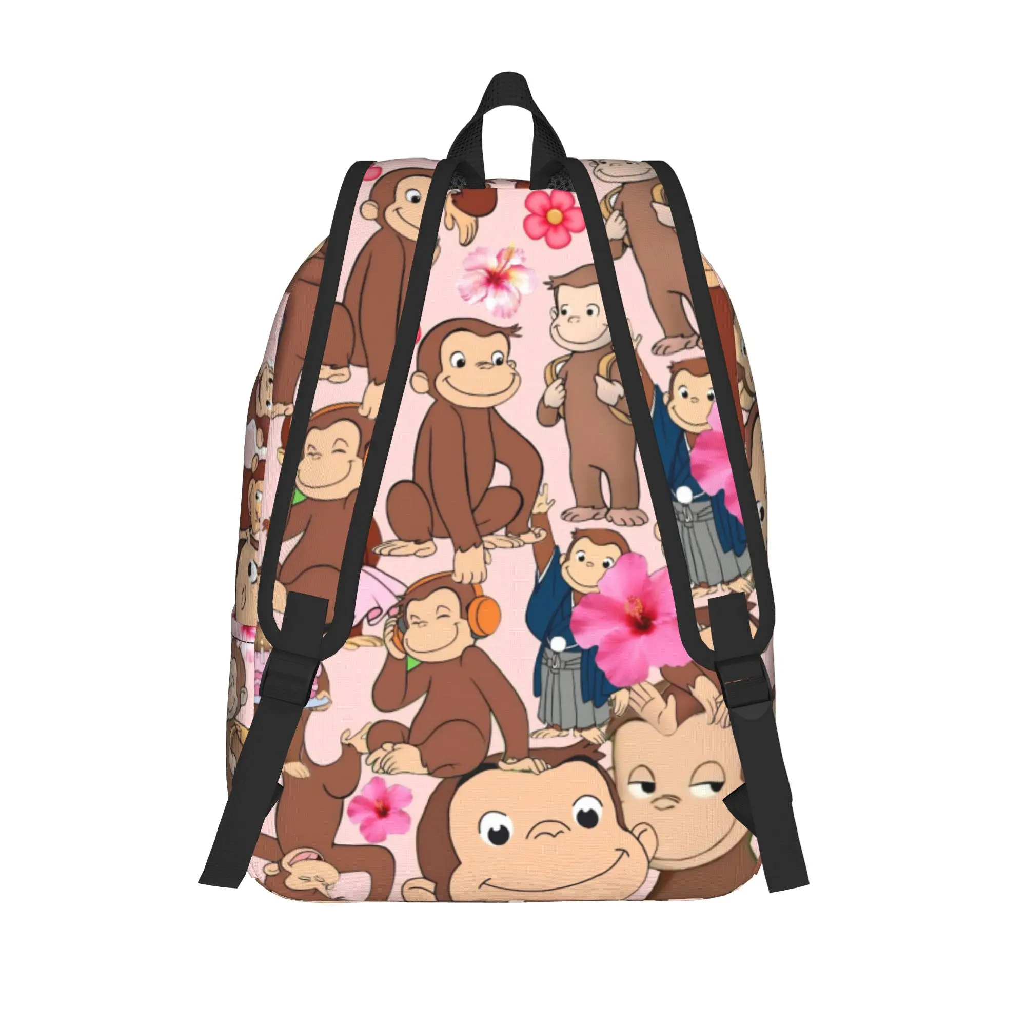 Curious Monkey Georges Cartoon Teenage Backpack Sports Student Work TV Series Daypack for Men Women College Canvas Bags