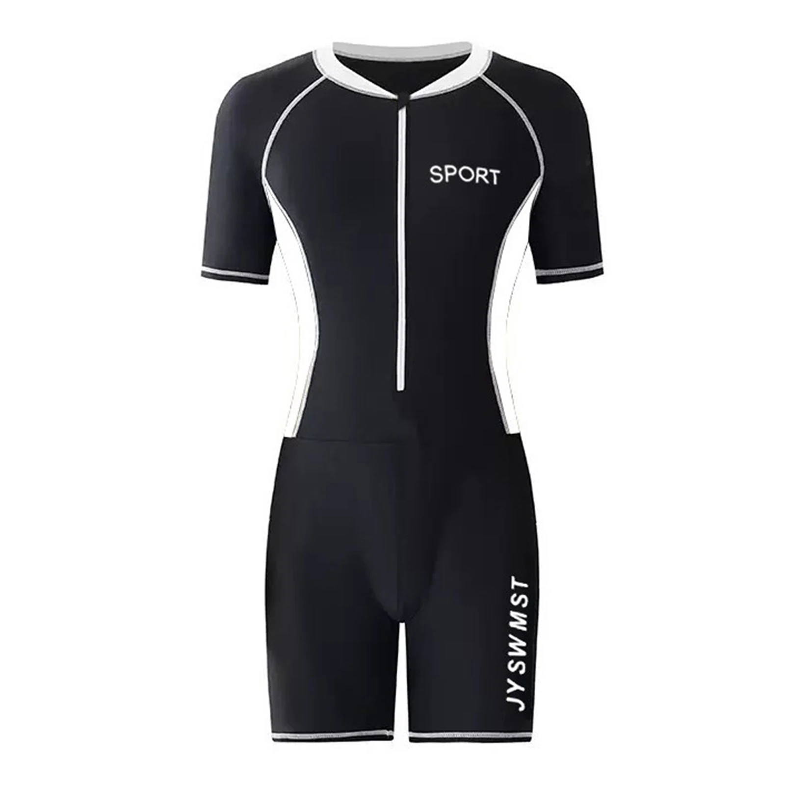 

Мужской летний цельный купальник, цветной купальный костюм, пляжный купальник, круглый вырез, короткий рукав, комбинезон на молнии спереди для серфинга