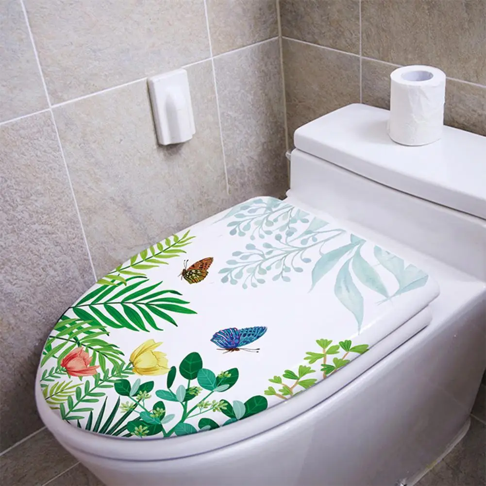 

Floral Wall Decal Stickers Peel Stick Flower Stickers Floral Bathroom Decor Flower Grass Toilet Lid Sticker for Toilet