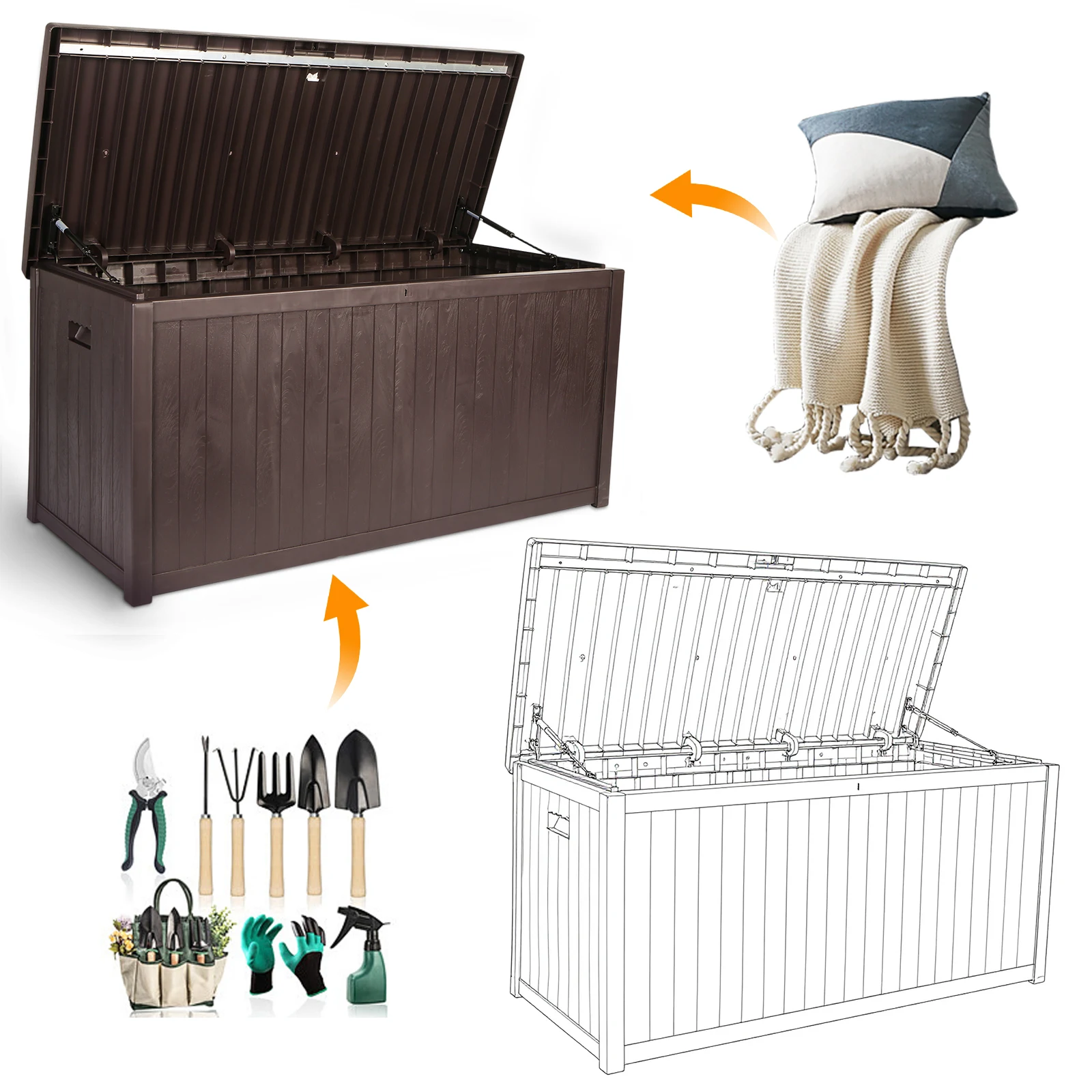 

Storage Box Deck Box Waterproof,UV Resistant Resin Outdoor Storage Box w/Hydraulic Rod,Lockable Design&Enhanced Durability