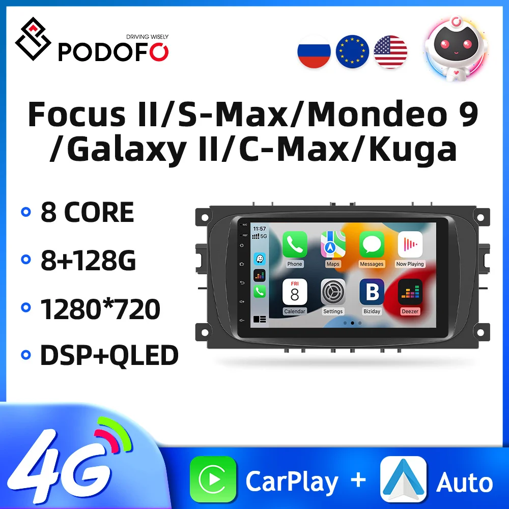 

Podofo 7Inch 2din Car Radio For Ford Focus 2008-2011 Car Multimedia Player Carplay Android Auto Stereo Navigation GPS 4G+WIFI