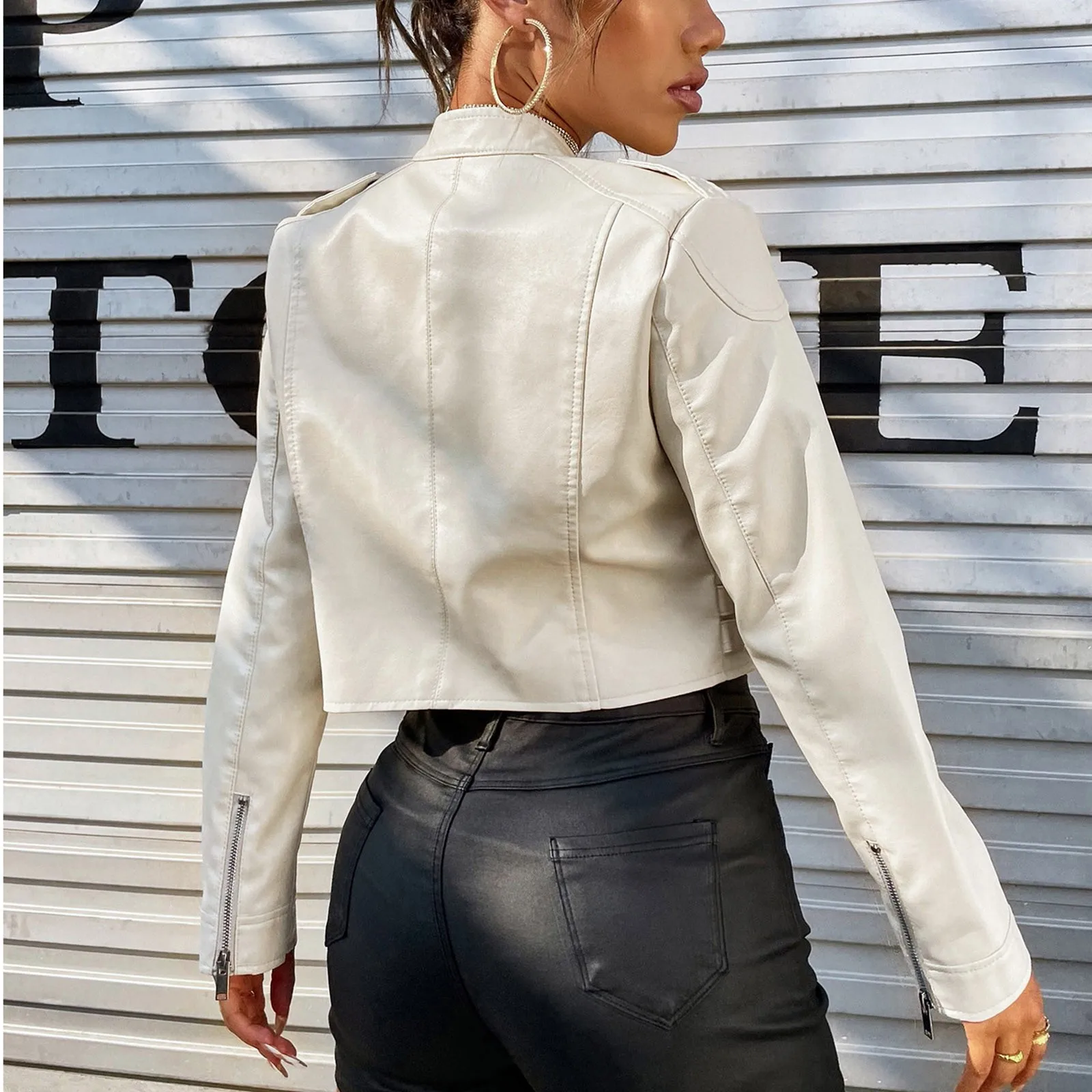 2024 Women Vintage Loose PU Faux Leather Short Jacket with Belt Streetwear Female Zipper Retro Moto Biker Coat Outwear Tops