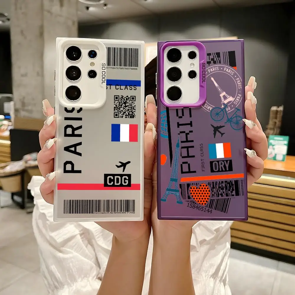Plane Travel Ticket France Phone Case For Samsung Galaxy S25 Edge S24 S23 S22 S21 S20 Ultra Funda Silicone Silver Phone Case