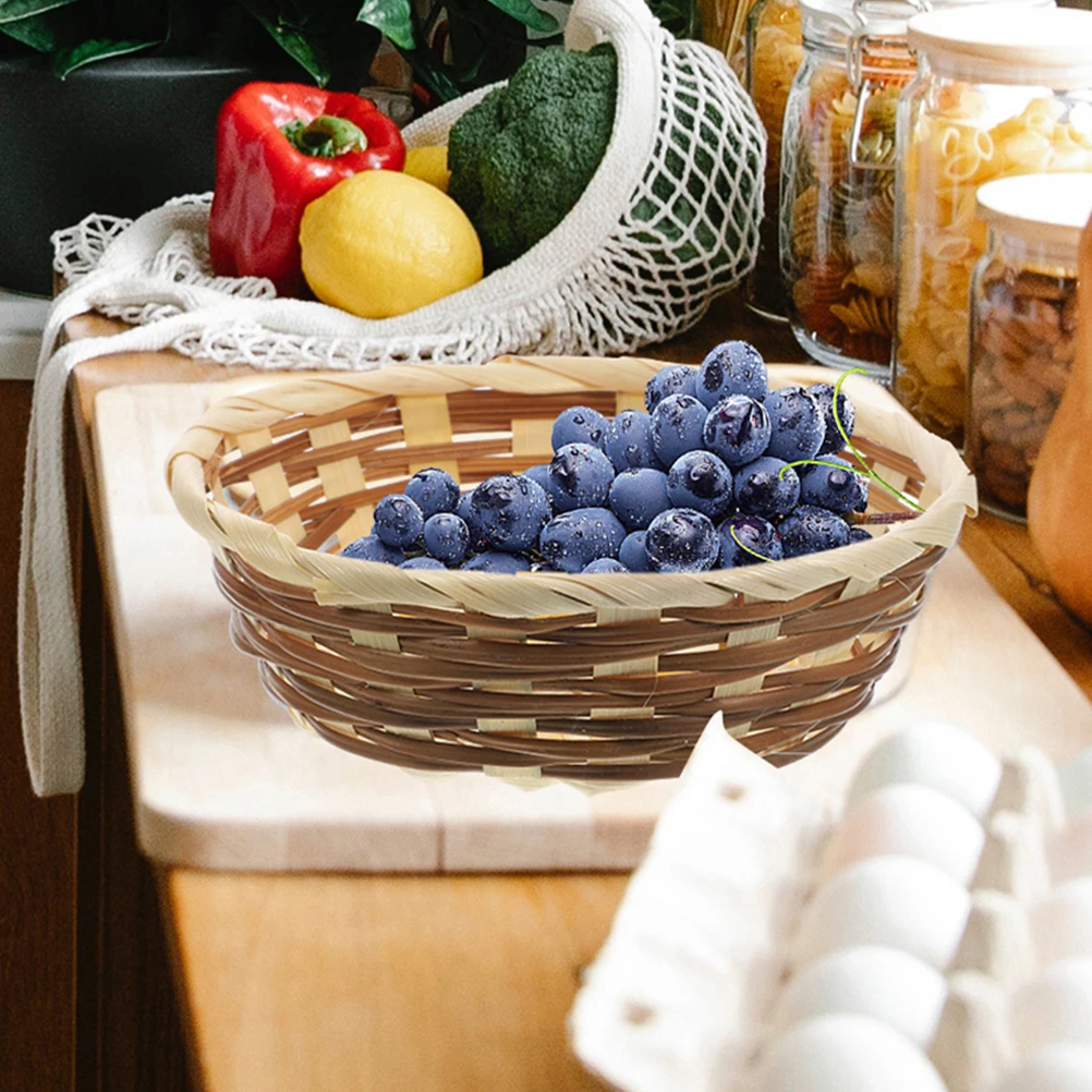 

2Pcs Bamboo Storage Basket Lightweight Woven Organizer for Fruits Bread Snacks Tabletop Woven Bread Basket Bamboo Baskets