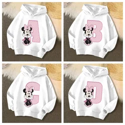 Disney Minnie Children's Hooded Hoodies Letter Sweatshirt Kawaii Pullover Anime Manga Cartoon Girls Boys Kids Casual Clothin