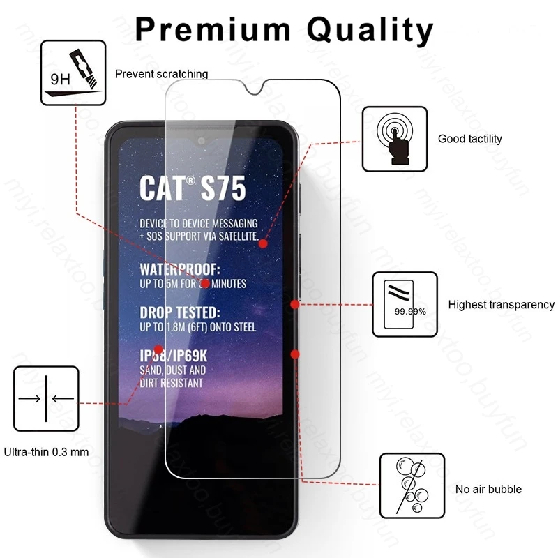 Caterpillarcats75 Glas 4 Stück gehärtetes Glas Displayschutzfolie für Caterpillar Cat S75 6,58 Zoll CatS75 S 75 75s Schutzfolie Abdeckung