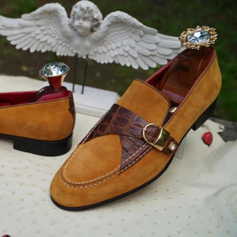 New Yellow Loafers for Men Flock Casual Shoes Breathable Slip-On Wedding Size 38-46 Men Dress Shoes
