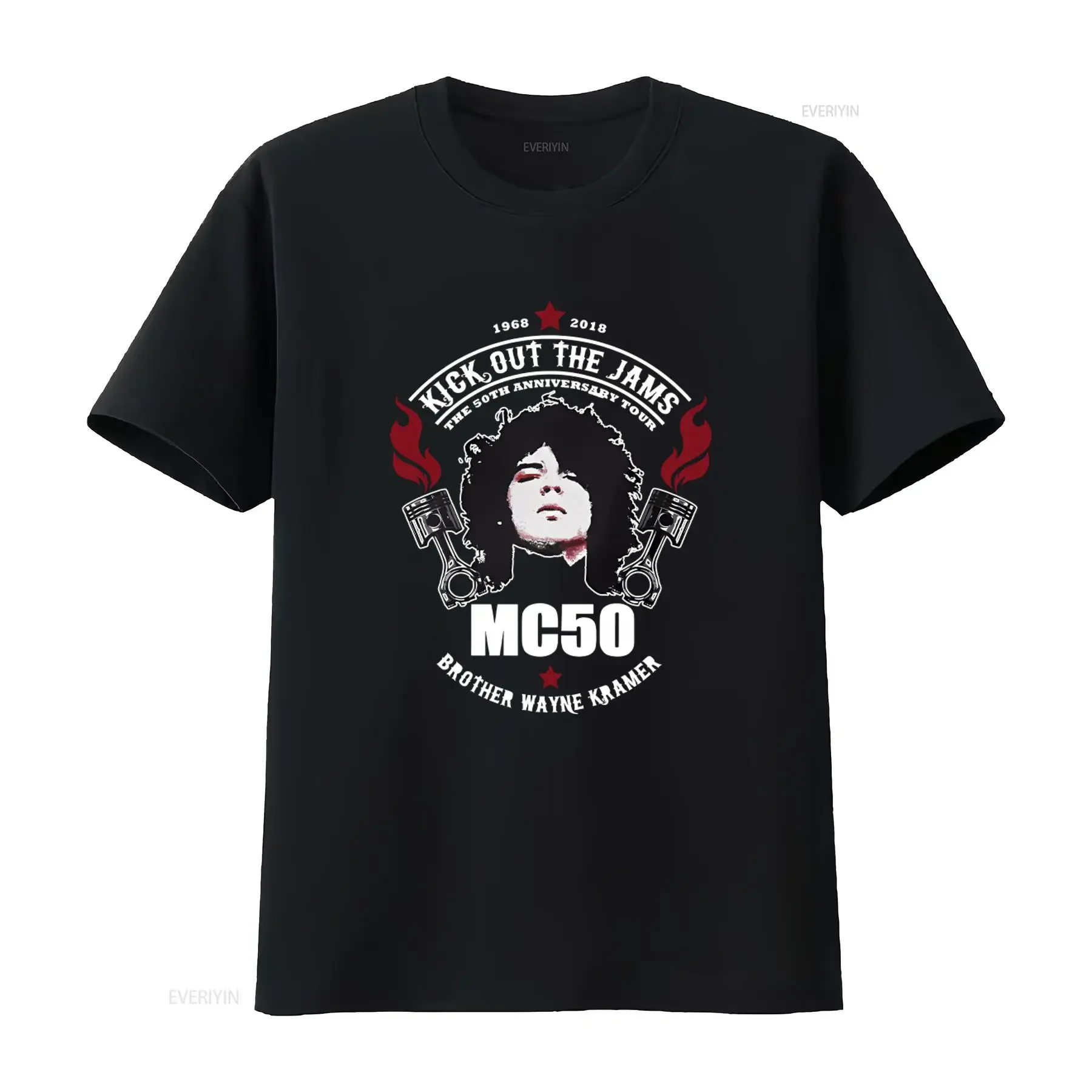 Cotton T Shirt MC5 Kick Out The Jams 50th Anniversary Tour Design with Pistons and Star Motifs vintage Washed Stylish