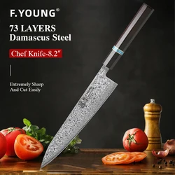 F.YOUNG 8.2-inch Handmade Chef Knife Damascus Steel Sharp Meat Vegetable Cleaver Gyuto Knife Japanese Hand Forged Kitchen Knives