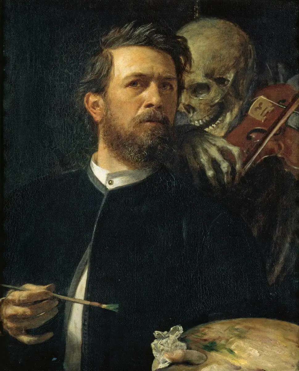 Arnold Bocklin Self Portrait With Death Playing The Fiddle Art Print Poster Oil Paintings Canvas For Home Decor Wall Art