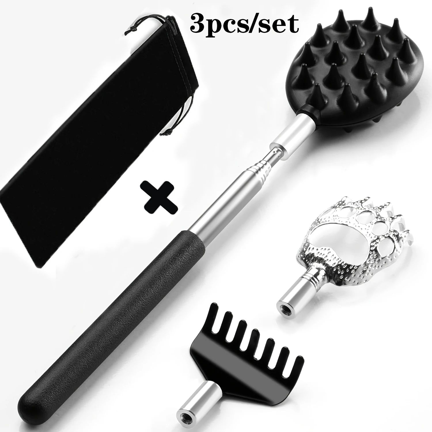 Rascador de espalda telescópico con 3 cabezales desmontables, regalos para Navidad, rellenos de medias para hombres, mujeres, él, ella, papá, divertido