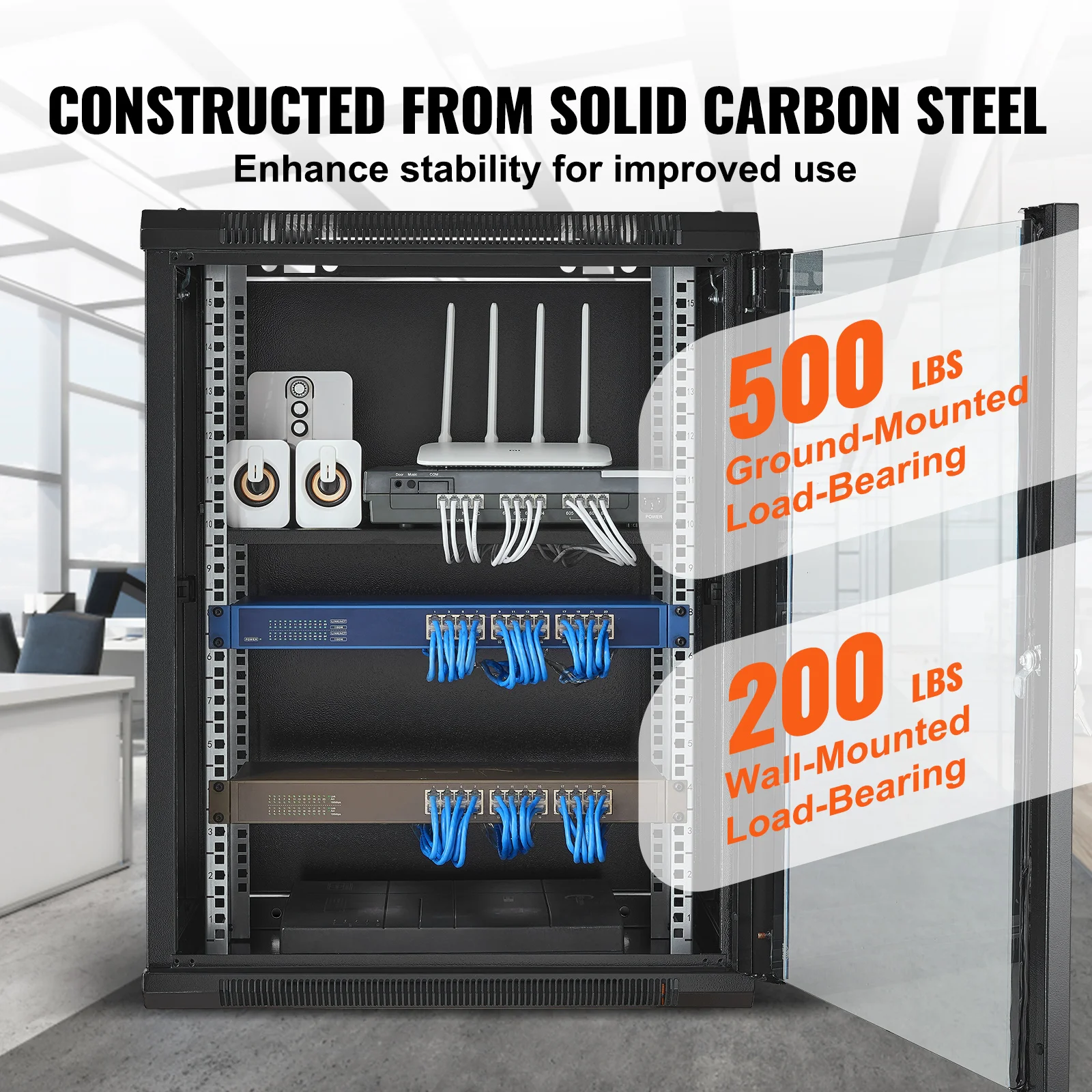 Armário de servidor de montagem em parede SucceBuy 15U Gabinete de rack de rede com capacidade de carga máxima montada à terra de 500 libras para dispositivos IT A/V
