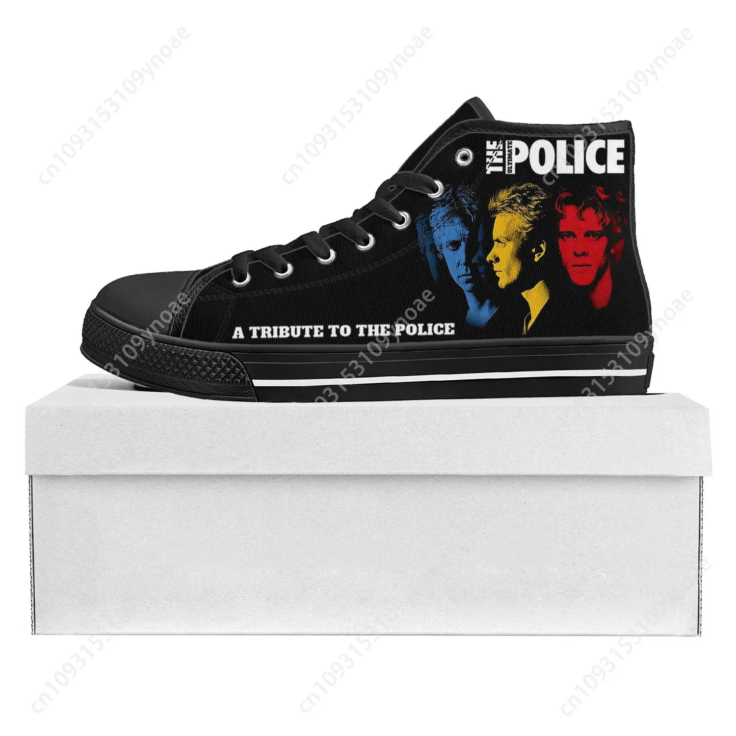 De politieband pop hoge top hoge kwaliteit sneakers heren dames tiener canvas sneaker casual paar schoenen aangepaste schoen zwart