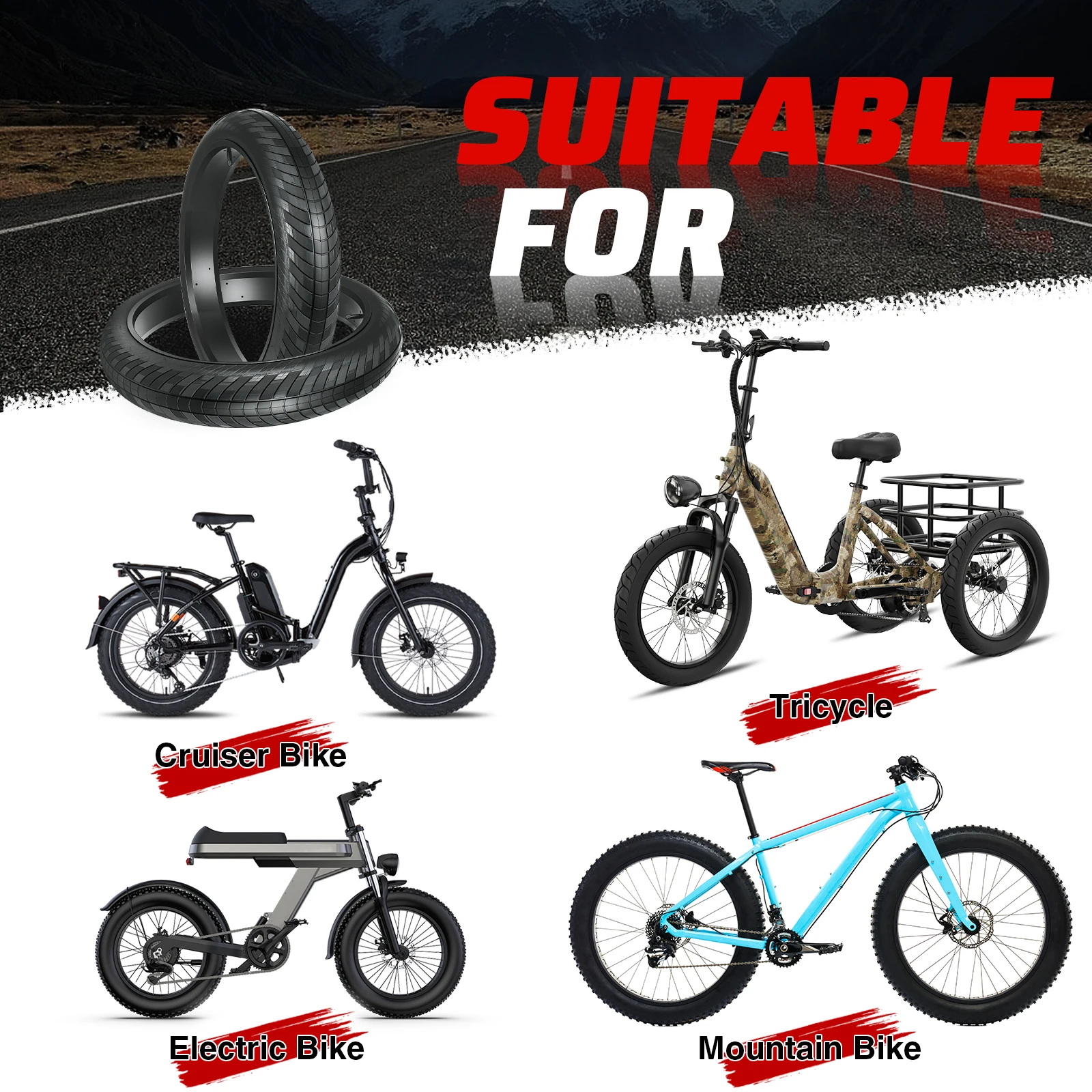 ZUKKA 1er-Pack 20/24/26x3.0 Fatbike-Reifen E-Bike-Reifen MTB Hochbelastbare Verschleißfeste E-Bike Mountainbike Schneereifen – Detail 6