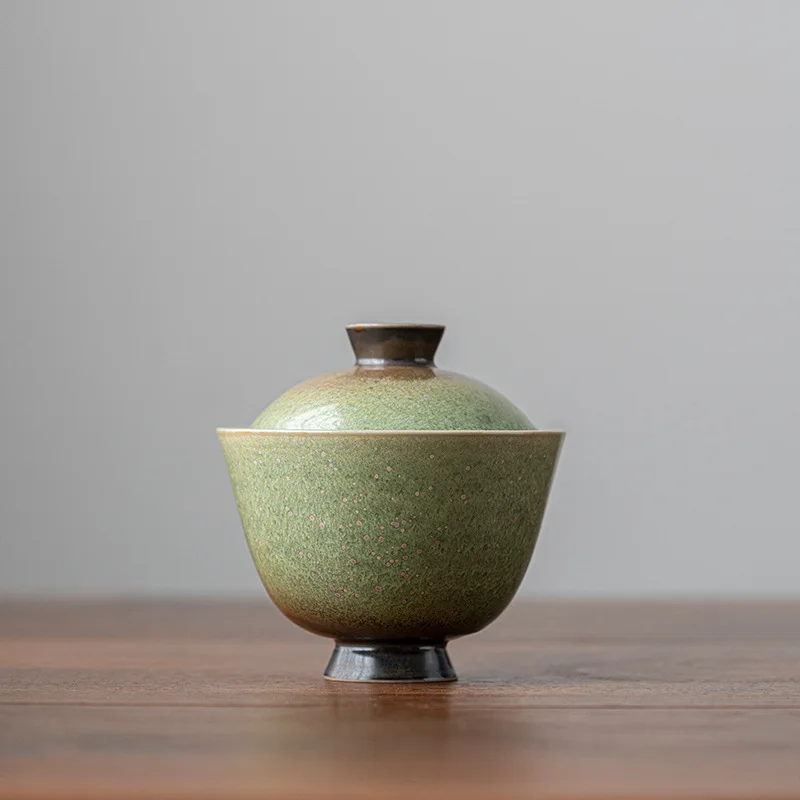 Ofengebrannte Smaragdgrüne, abgedeckte Schale, chinesische Keramik, Einzelschale mit Deckel, Sancai, großer Teebereiter, Teetasse, Haushalts-Kung-Fu-Teeschale