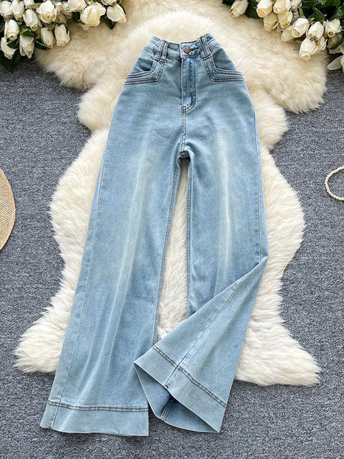 

American Retro Wide Leg Jeans High Waist Slimming Casual Versatile Hot Girl Straight Leg Pants Nine Point Pants