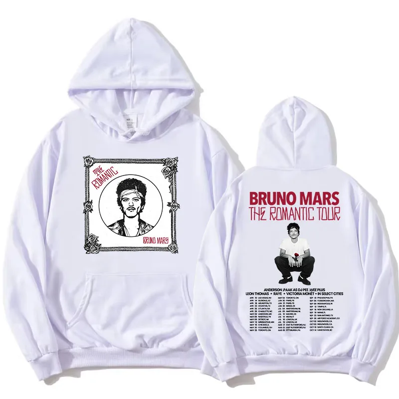 Bruno Mars The Romantic Tour 2026 Sudaderas con capucha de forro polar de manga larga para mujer, sudadera con capucha informal con estampado gráfico de cantante