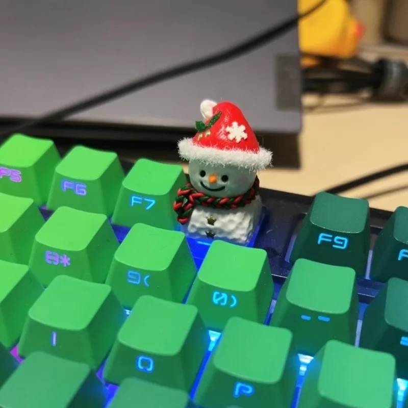 Touches de clavier en argile faites à la main, bonhomme de neige créatif, personnalisé, mignon, Noël, décoration de clavier mécanique, axe croisé MX