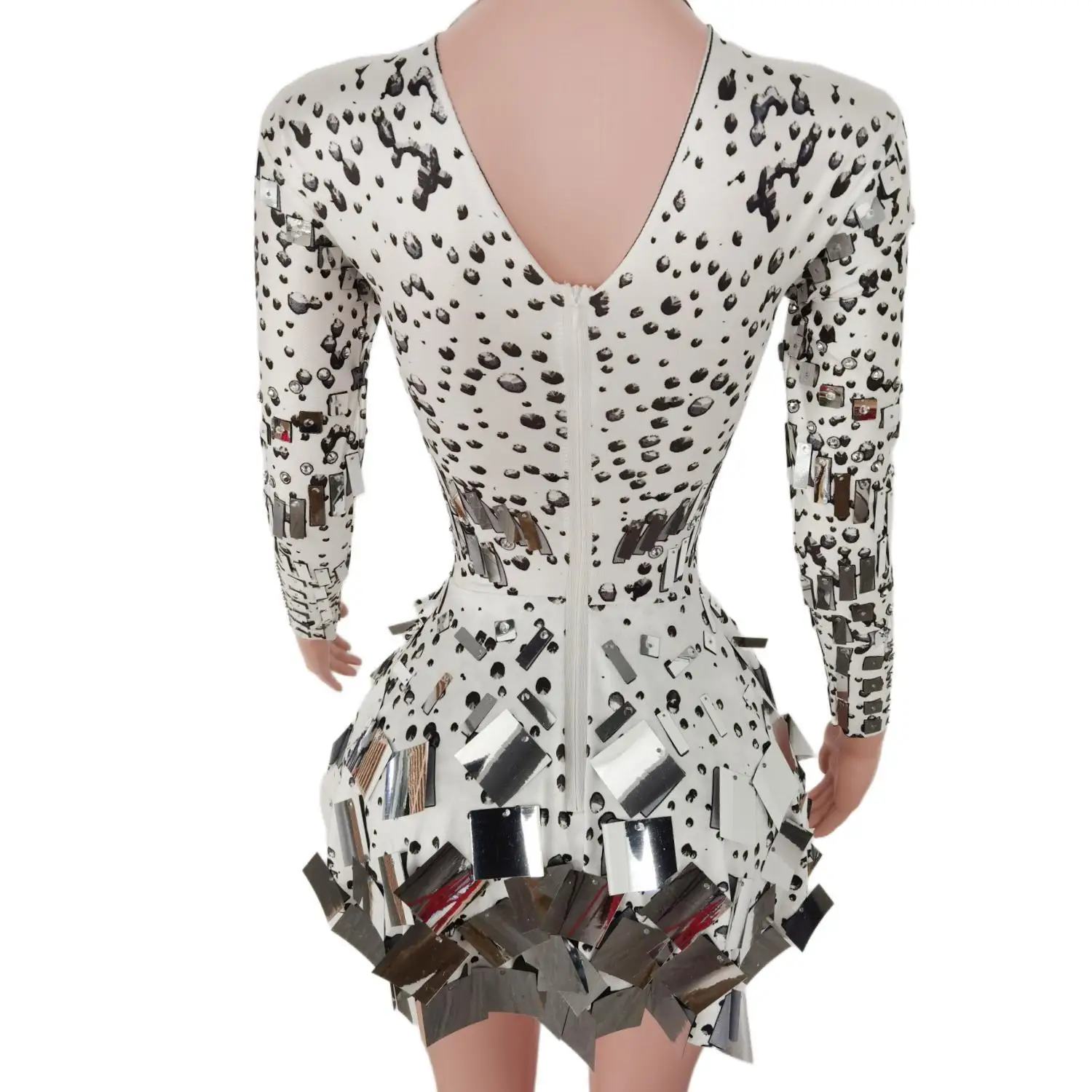 Shining Mirrors White Short Dress Sexy Women Birthday Club Party Dress Singer Show Stage Wear Performance Costume