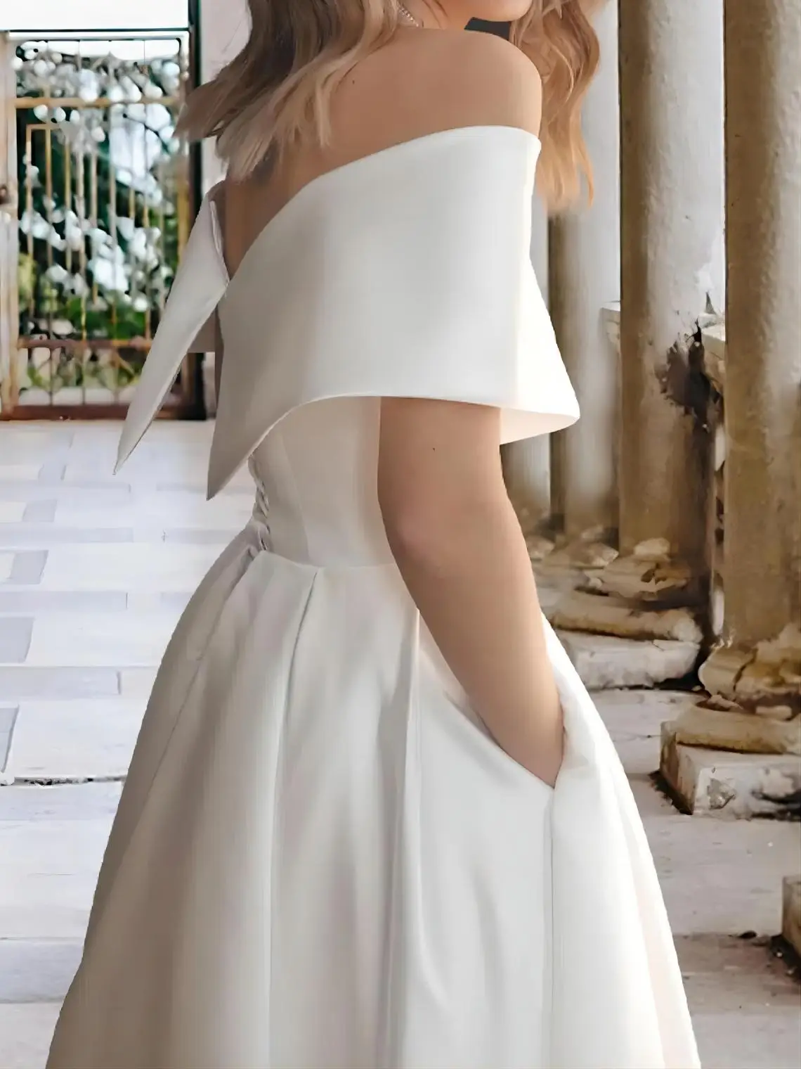 Elegant A-Line Engagement Wedding Dress Off Shoulder Tea-Length Satin Cap Sleeve Pleats Ruched Bridal Gown 2025 Free Customized