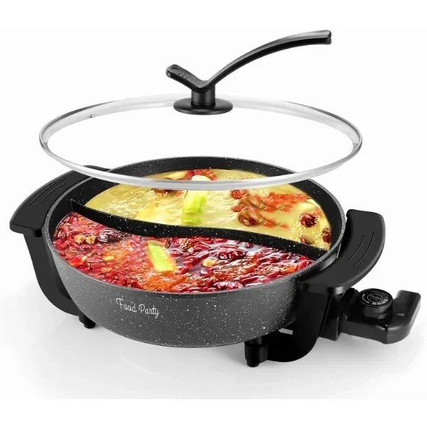 Pentola Calda Elettrica con Divisore Spezzatino Fornello Elettrico Shabu Shabu 110V Antiaderente 6L BPA Libero Fonduta Pentola Calda Cinese