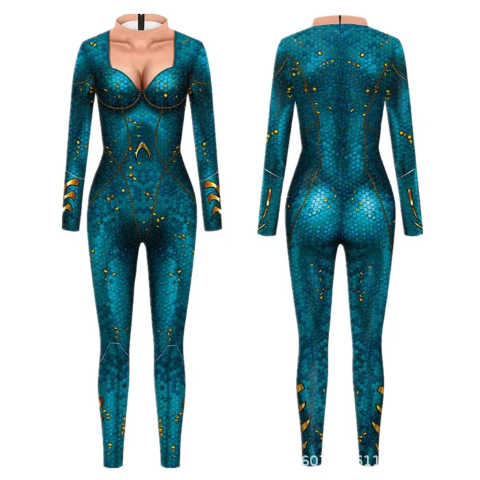 Erwachsenen-Jumpsuit mit Fischschuppen-Druck, Meerjungfrauen-Cosplay-Bodysuit, Kostüm für Halloween-Party, Rollenspiel, Karneval, Digitaldruck-Outfit – Detail 6