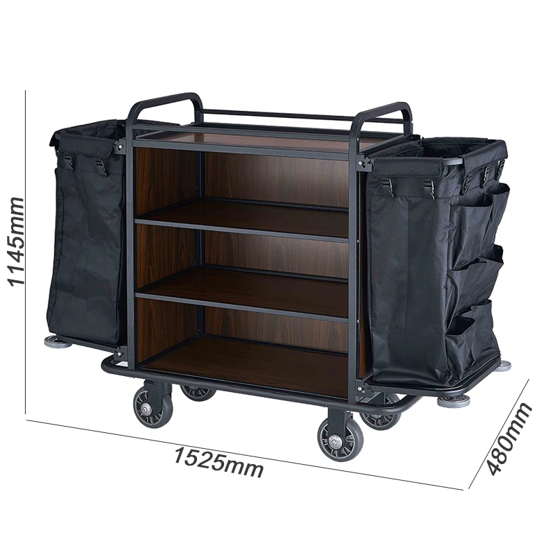 Professional Janitorial Cart for Hotel Room Cleaning Housekeeping Trolley with Cleaning Tools Utility Mobile Cart