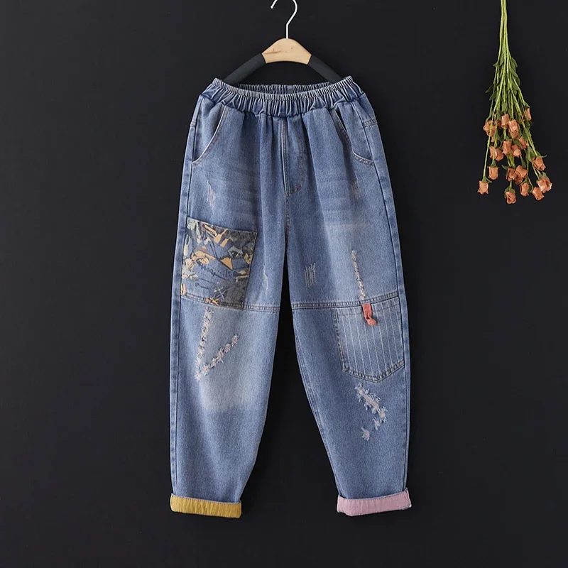 2026 New Casual Harajuku Sle Mom Jeans Women's Faion Trendy Hole Design Cotton Stretch Denim l Waist hine Embroidery