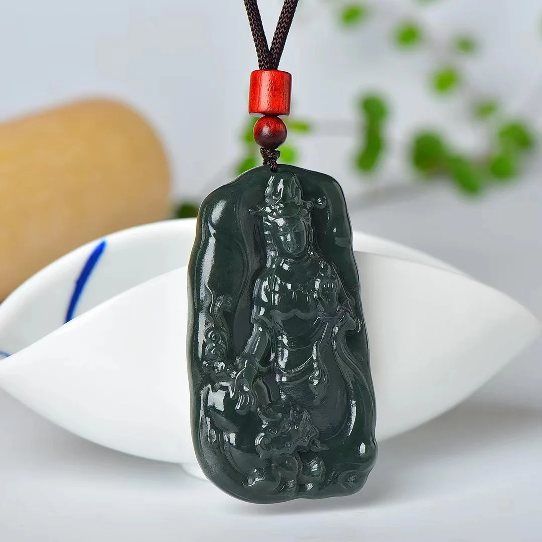 Exquisite Hetian Jade Sapphire Guanyin Pendant Jewelry 8999#