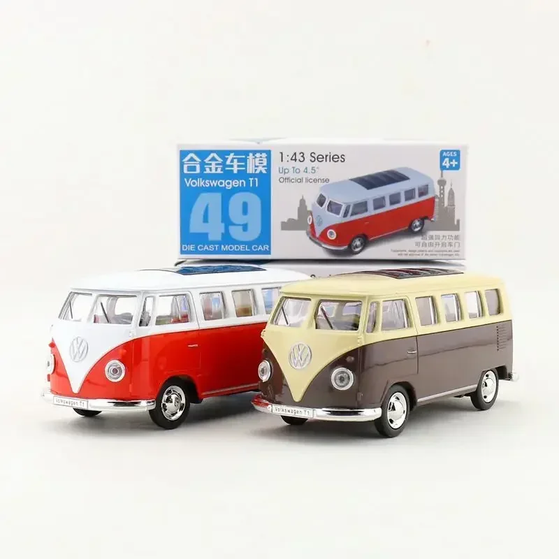 Clássico ônibus volkswagen t1, 1:43 escala, feito de liga de metal, alta simulação, fundido, carro, brinquedo, coleção, presente para crianças