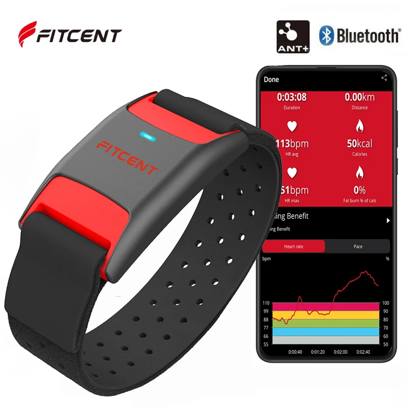 

FITCENT Armband Heart Rate Monitor ANT+ Bluetooth5.0 Rechargeable Optical HR Sensor for Polar Wahoo Garmin Bike Computer Peloton