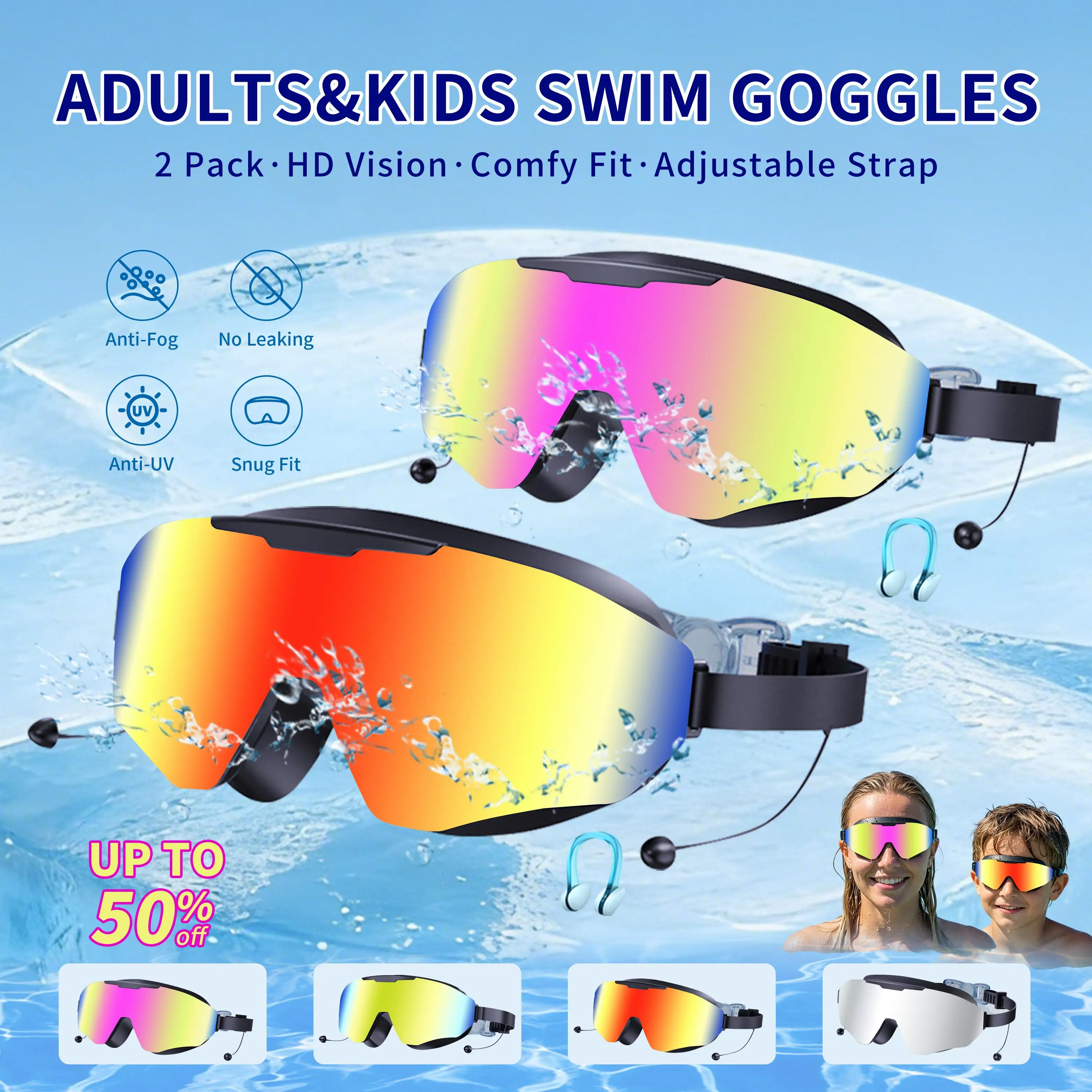 Silicone Swimming Goggles for Kids with Anti-Fog and UV Protection