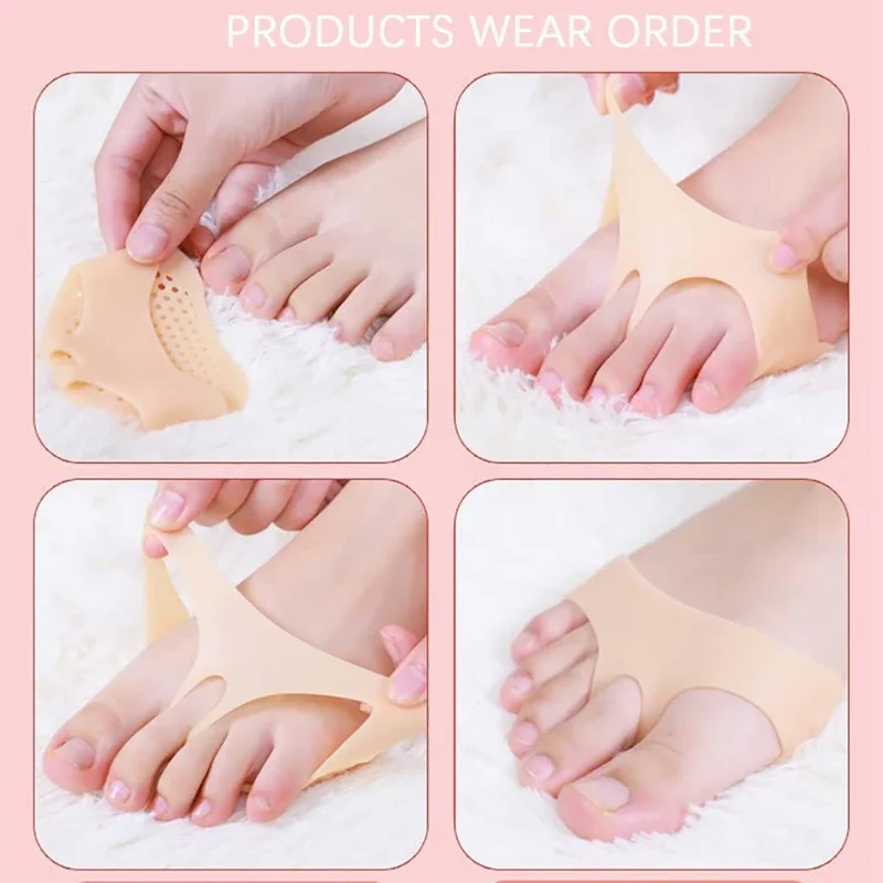 Bantalan Metatarsal silikon Forefoot, untuk wanita hak tinggi setengah Sol dalam pereda nyeri kaki bantalan Gel perawatan Blister kaki