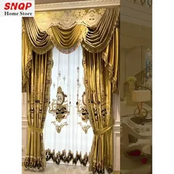 European Luxury American Palace Retro Ice Velvet Golden Curtains for Living Room Bedroom Dining Blackout Window Embroidered