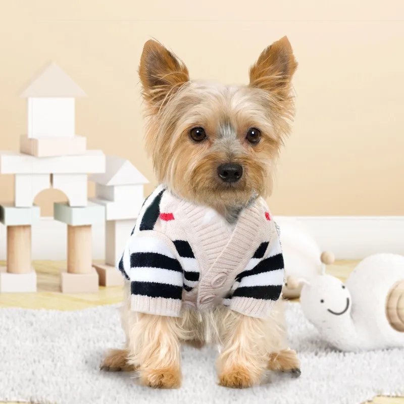 Pet Dog Sweater Striped Dog Clothes Cardigan Puppy Knitted Coat Autumn Winter Warm Dog Costume Chihuahua Bichon Clothing Jacket