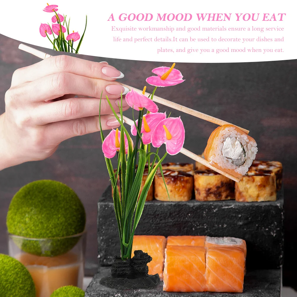 

4pcs Fake Flower Plate For Sushi Sashimi Dish Decoration Cold Food Tray Grass Ornament Restaurant Dish Decor Multi-Use Plant