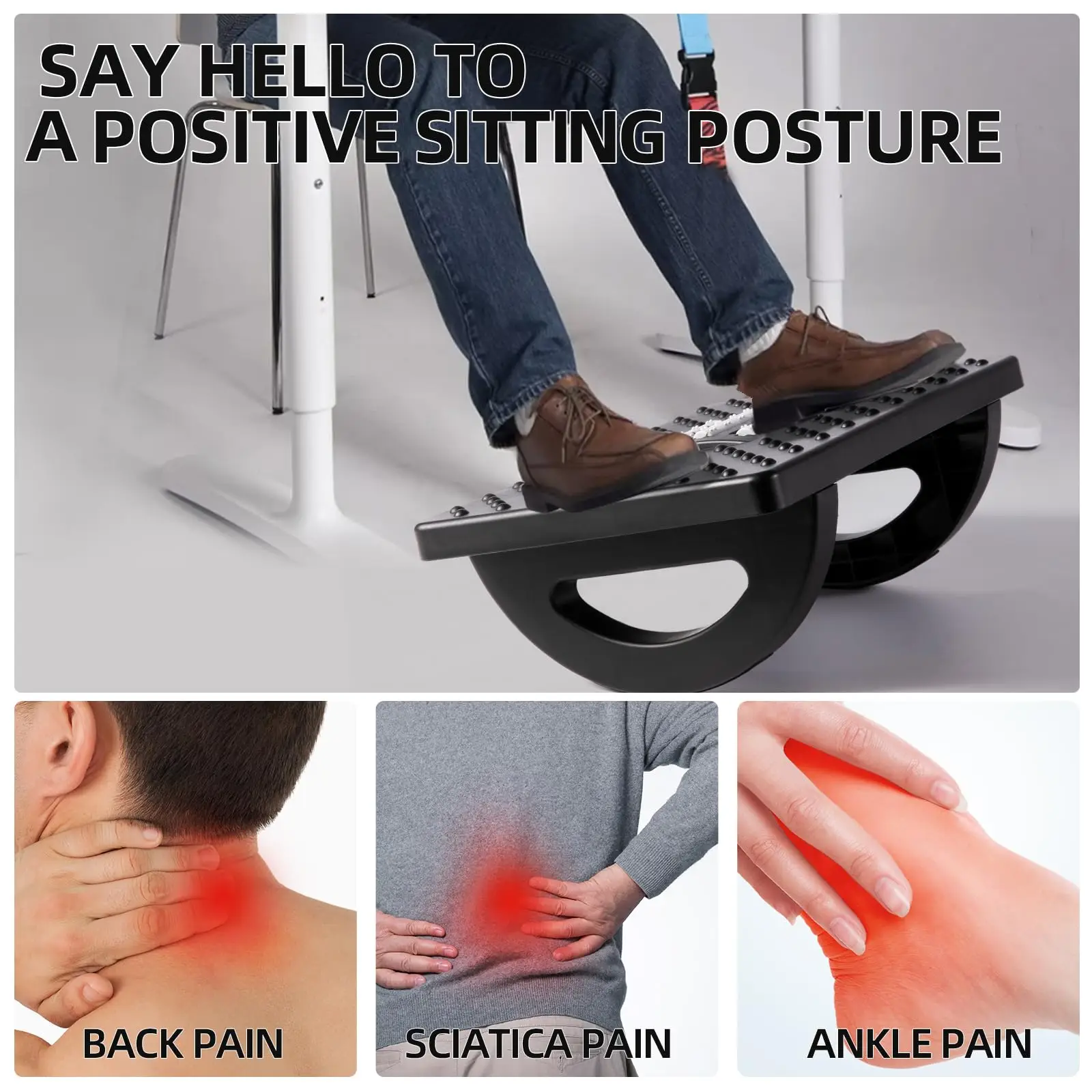 Repose-pieds ergonomique sous le bureau, repose-pieds portable, tabouret de pied, rouleaux pivotants de massage résistants à 180, assistance pour le bureau à domicile