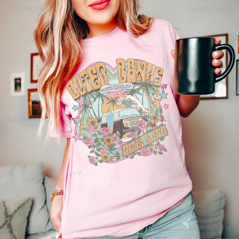 Comfort Colors Outer Banks Printed T-shirt Outerbanks Coconut Girl Be Trendy and Comfortable in Our Tshirt Woman Man Cotton Tops