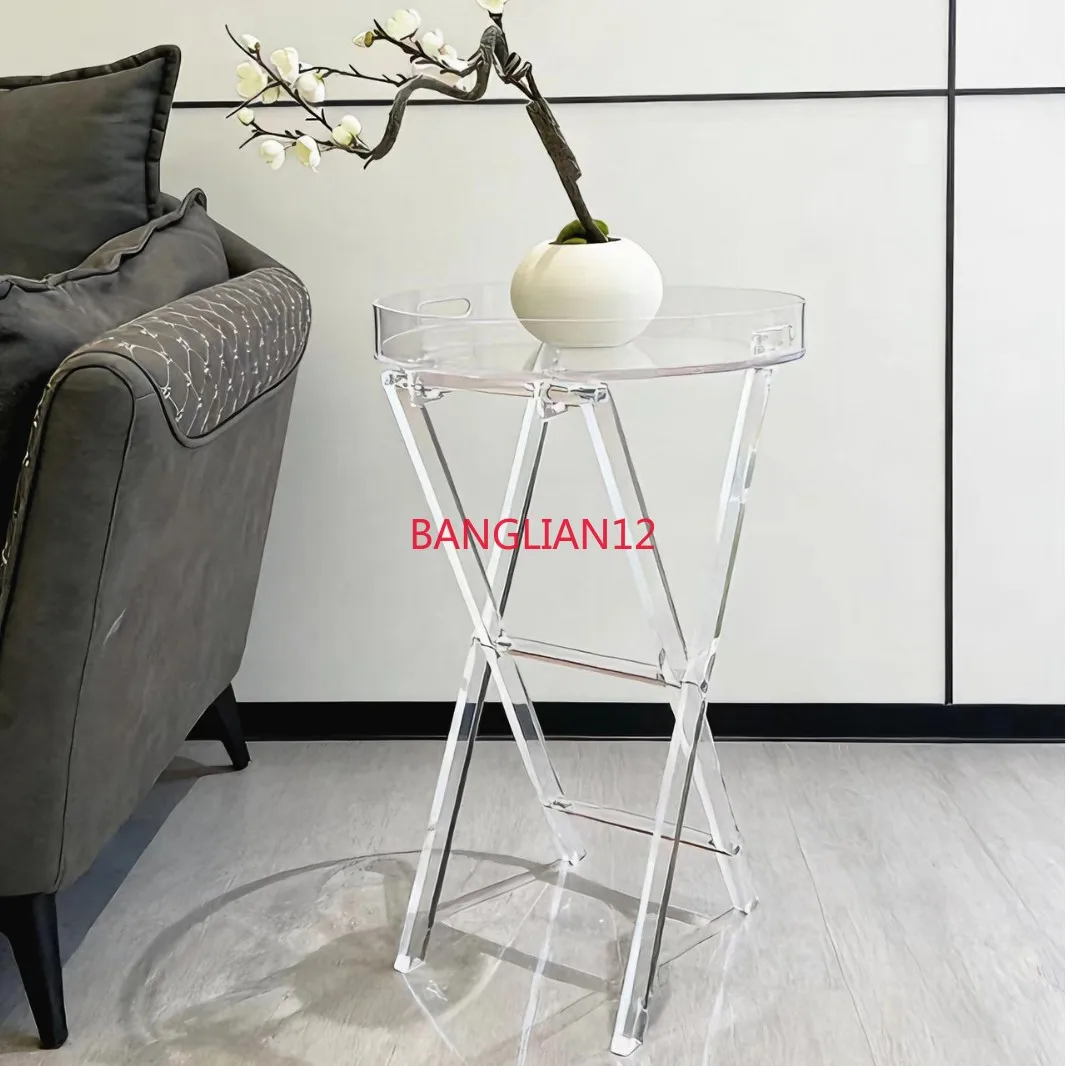 

Transparent round folding coffee table living room household acrylic small table