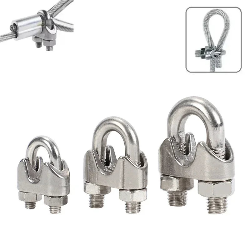 1pcs U Type Clamp Wire Clips M2/3/4/5/6/8/10mm Rope Clip Cable Bolts Rigging Hardware Clamps 304 Stainless Steel Rope Sleeve