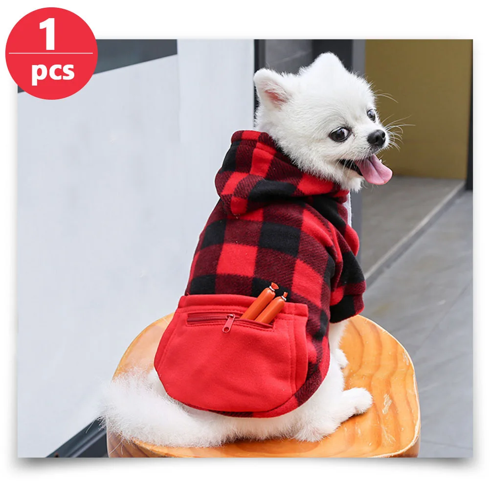

1pc Christmas Pet Coat For Dogs Premium Washable Puppy Costume Grid Pattern Warm Winter Holiday Outfit Dog Apparel With Pocket