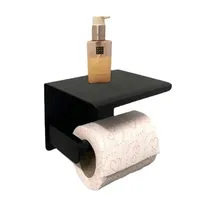 Bathroom Toilet Towel Paper Holder Phone Holder Wall Mount Paper Holder with Shelf Towel Rack Tissue Boxes Black