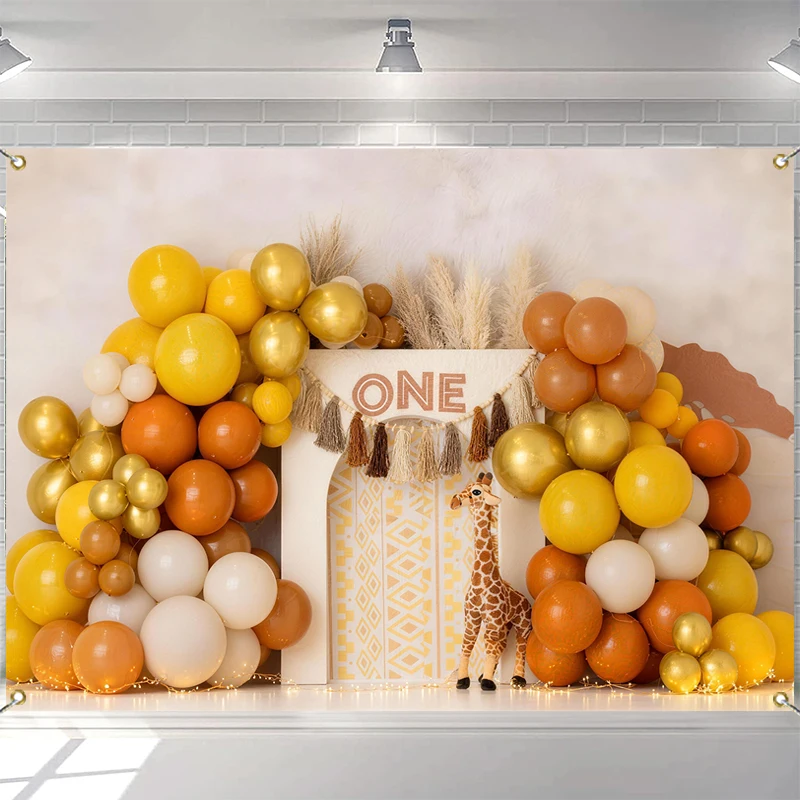 

LS Wild Forest Boho Arch Balloon Backdrops Kids Baby Birthday Cake Smash Photo Decors Kids Photocall Spring Giraffe Backgrounds