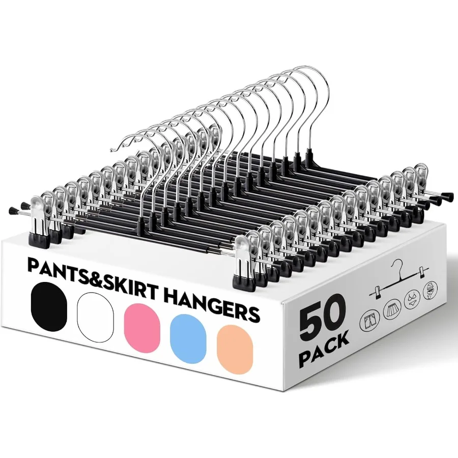 

50 Pack 14Inch Heavy Duty Metal Pants Hangers with Clips for Jeans and Shorts SpaceSaving Adjustable Skirt Hangers with NonSlip
